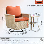 Ensemble de 3 chaises pivotantes en osier pour patio OVIOS, adaptées aux animaux de compagnie