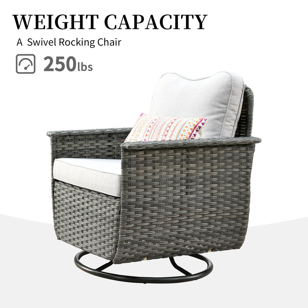Ensemble de 3 chaises pivotantes en osier pour patio OVIOS, adaptées aux animaux de compagnie