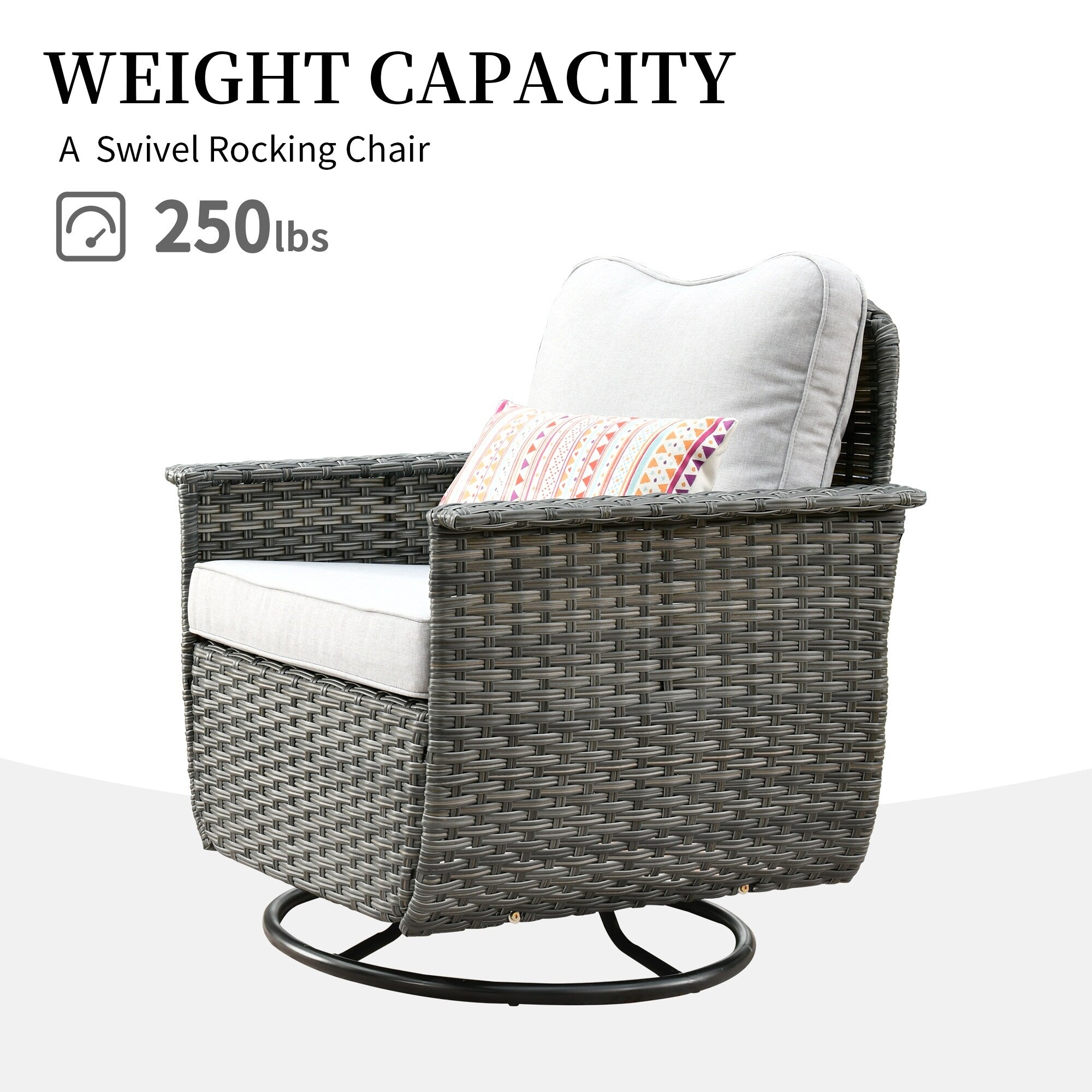 Ensemble de 3 chaises pivotantes en osier pour patio OVIOS, adaptées aux animaux de compagnie