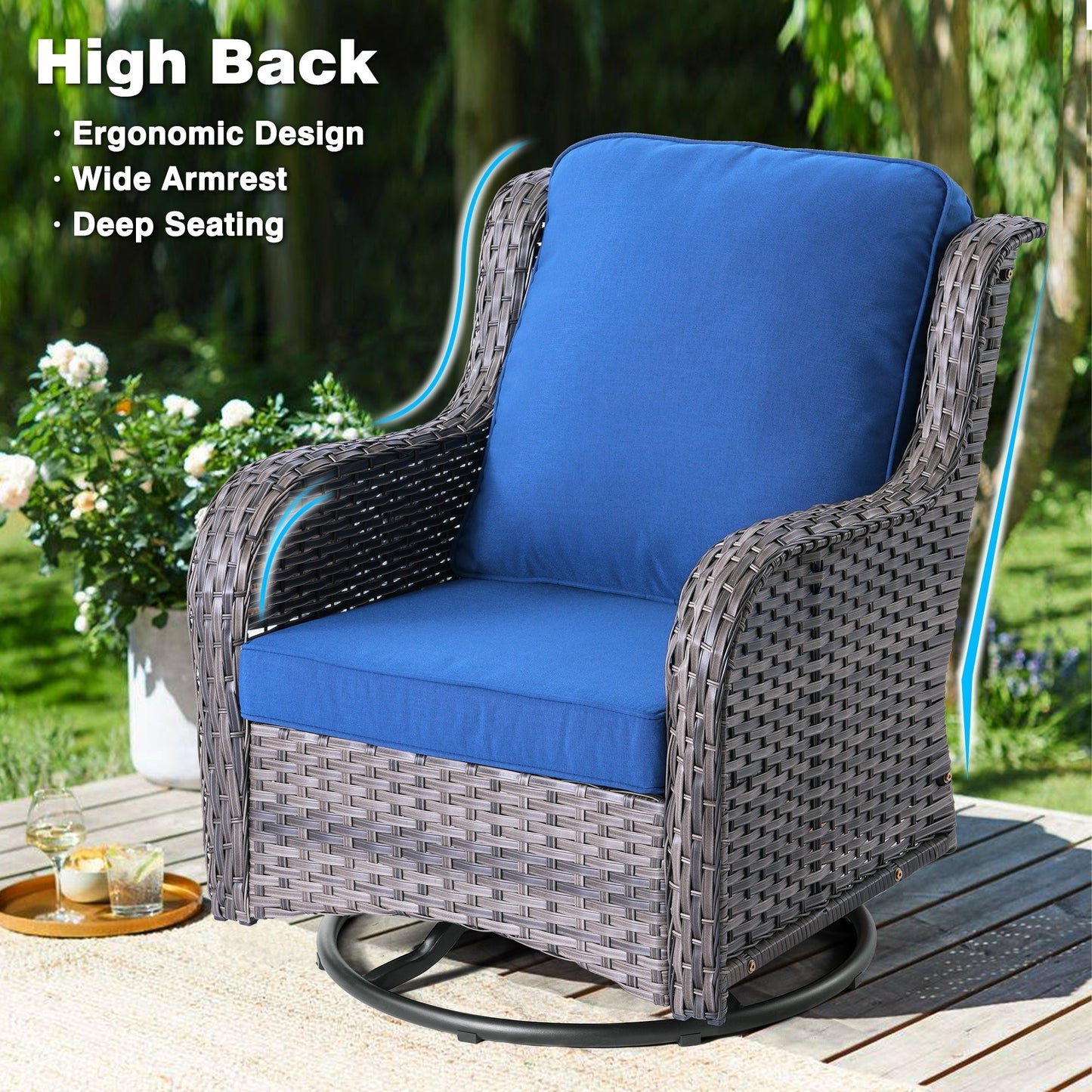 Ensemble de 3 chaises pivotantes en osier pour patio OVIOS
