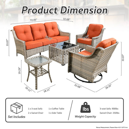 Ensemble de 5 chaises pivotantes d'extérieur en osier OVIOS avec table à énergie solaire