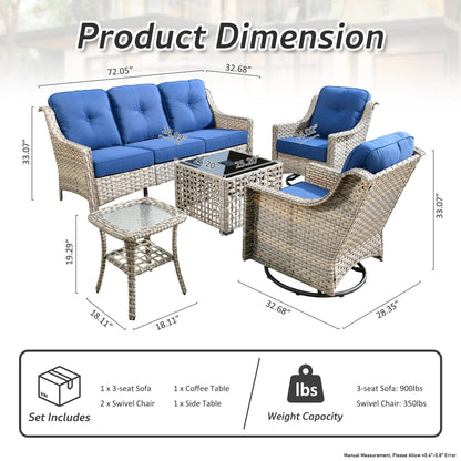 Ensemble de 5 chaises pivotantes d'extérieur en osier OVIOS avec table à énergie solaire