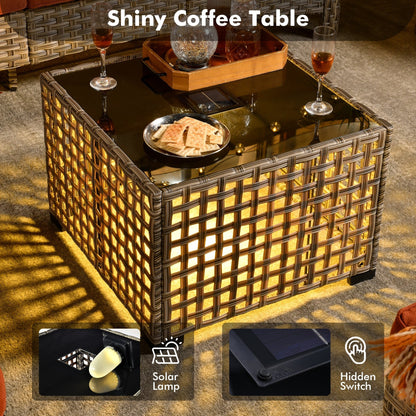 Ensemble de 5 chaises pivotantes d'extérieur en osier OVIOS avec table à énergie solaire