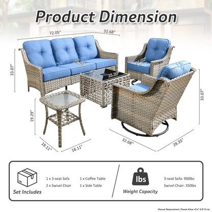 Ensemble de 5 chaises pivotantes d'extérieur en osier OVIOS avec table à énergie solaire