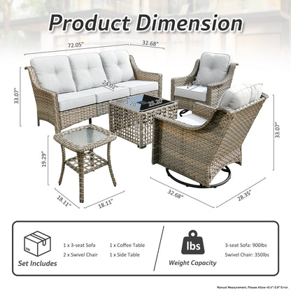 Ensemble de 5 chaises pivotantes d'extérieur en osier OVIOS avec table à énergie solaire