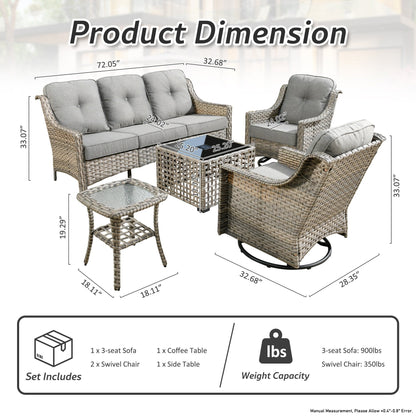 Ensemble de 5 chaises pivotantes d'extérieur en osier OVIOS avec table à énergie solaire