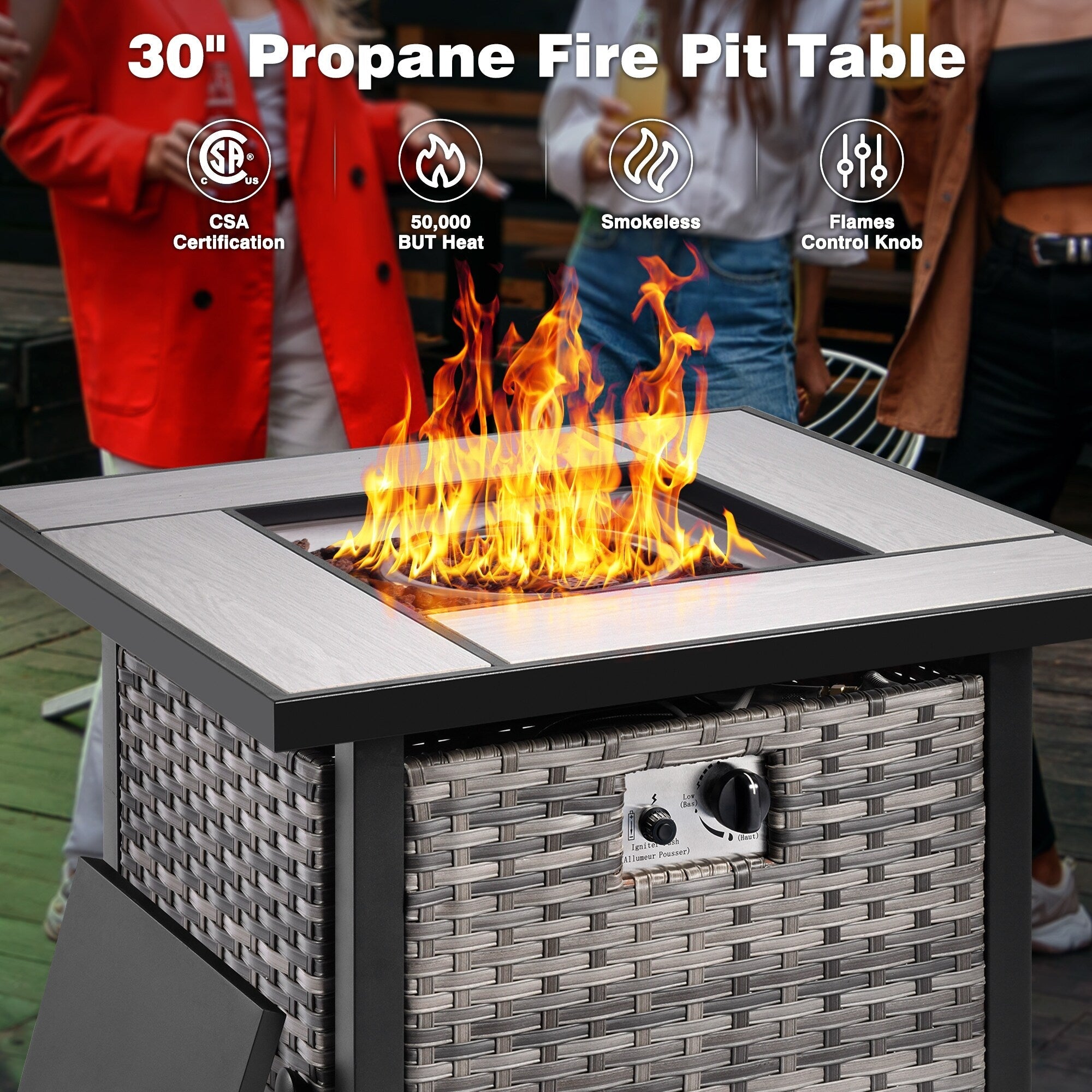 Ensemble de 5 chaises de patio en osier OVIOS avec table à feu de 30 pouces