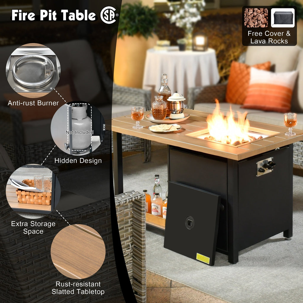 Ensemble de conversation en osier 5 pièces OVIOS avec table à feu