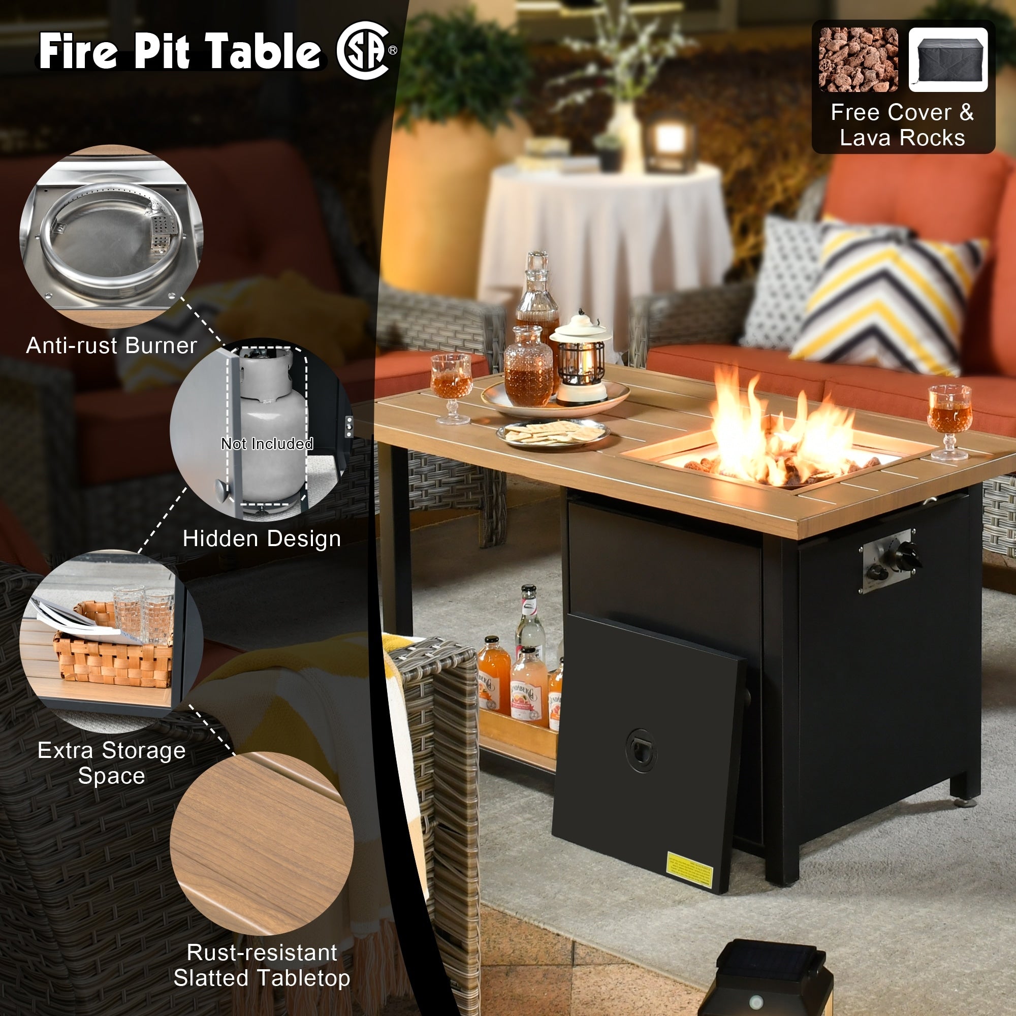 Ensemble de conversation en osier 5 pièces OVIOS avec table à feu