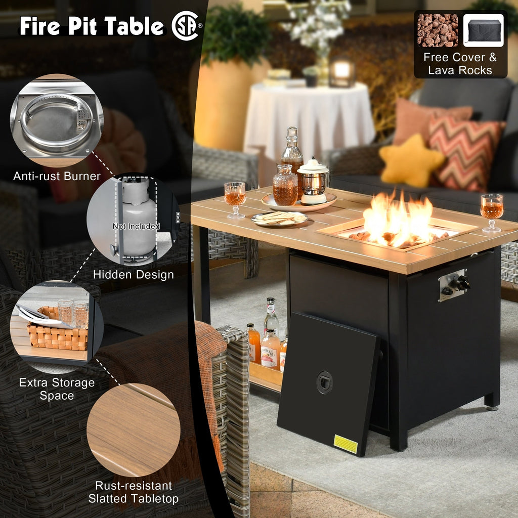 Ensemble de conversation en osier 5 pièces OVIOS avec table à feu