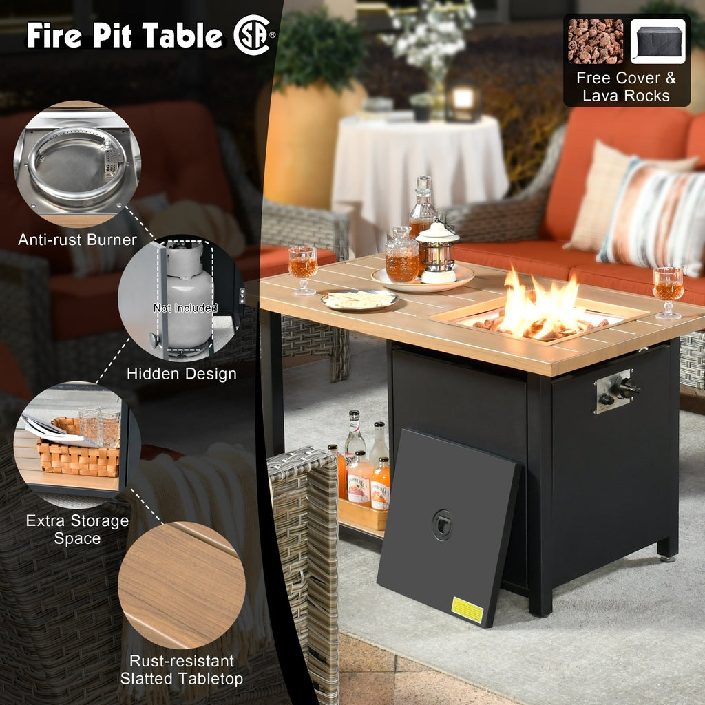 Ensemble de conversation en osier 5 pièces OVIOS avec table à feu