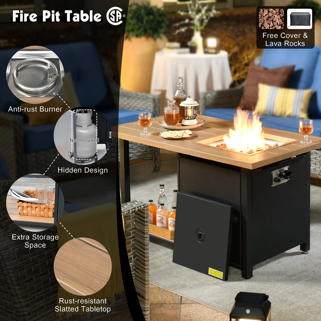 Ensemble de conversation en osier 5 pièces OVIOS avec table à feu