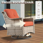 Ensemble de 6 chaises pivotantes d'extérieur en osier OVIOS avec table basse à énergie solaire