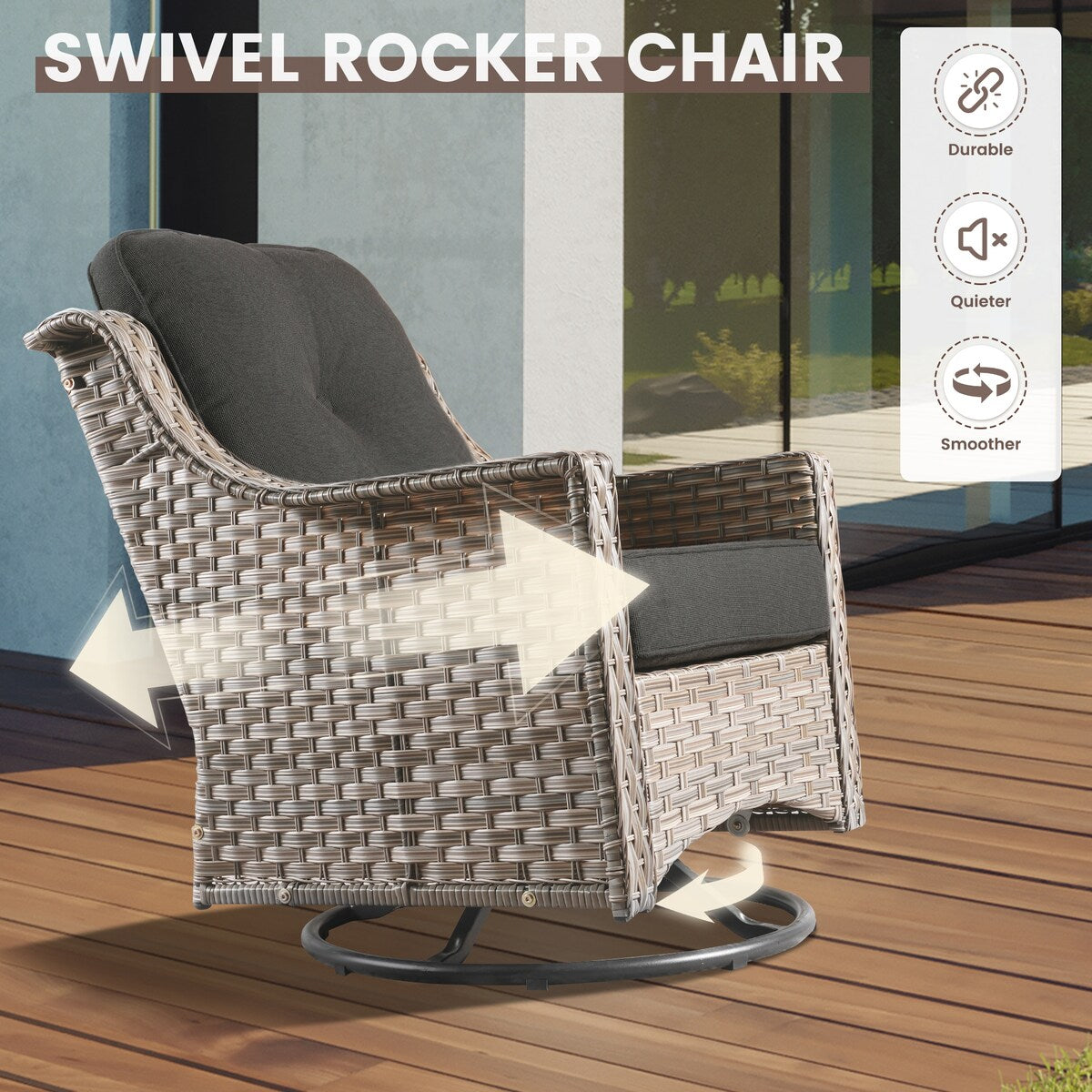 Ensemble de 6 chaises pivotantes d'extérieur en osier OVIOS avec table basse à énergie solaire