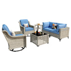 Ensemble de 6 chaises pivotantes d'extérieur en osier OVIOS avec table basse à énergie solaire