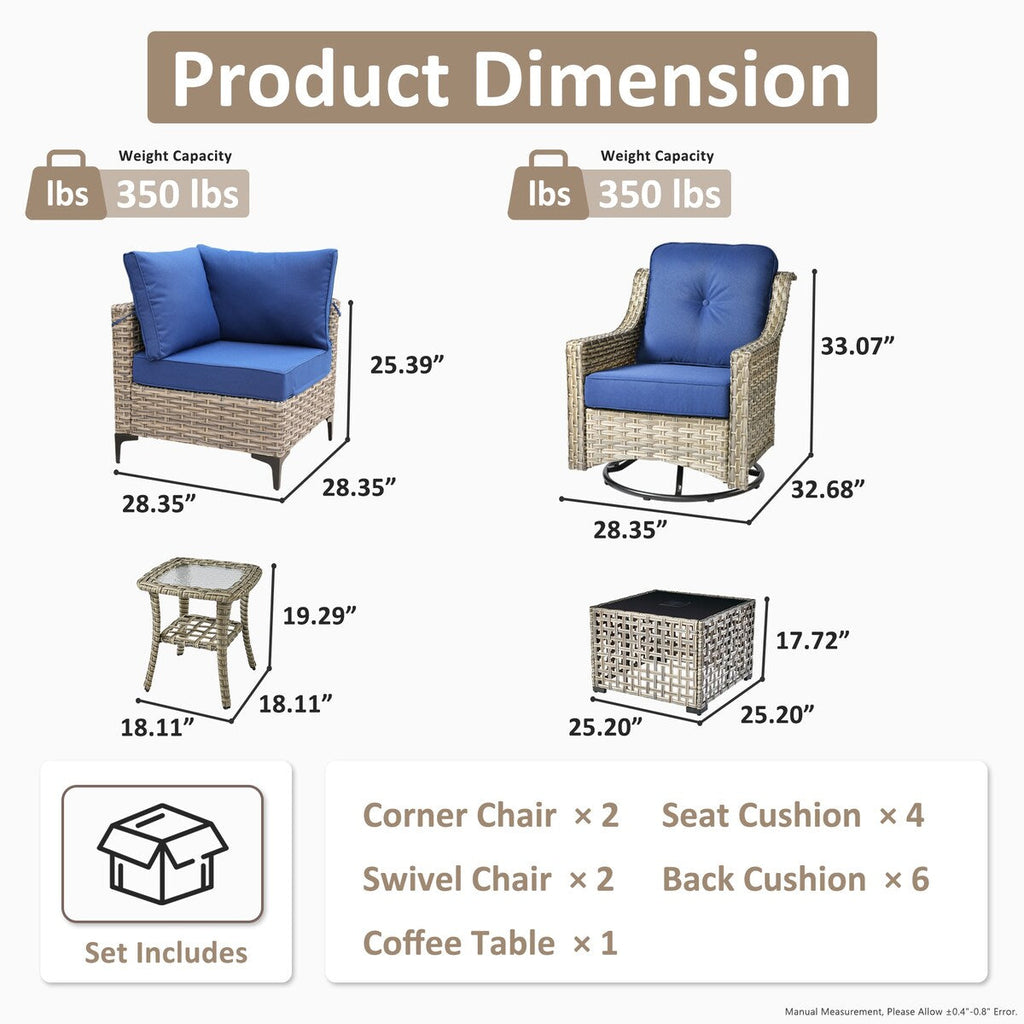 Ensemble de 6 chaises pivotantes d'extérieur en osier OVIOS avec table basse à énergie solaire