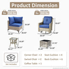 Ensemble de 6 chaises pivotantes d'extérieur en osier OVIOS avec table basse à énergie solaire