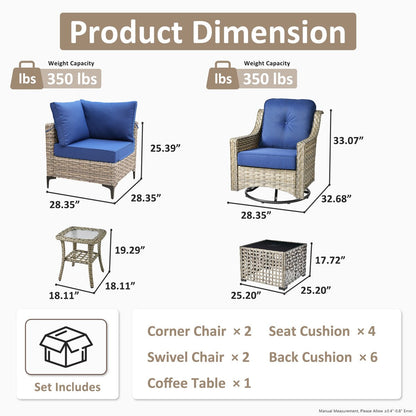 Ensemble de 6 chaises pivotantes d'extérieur en osier OVIOS avec table basse à énergie solaire
