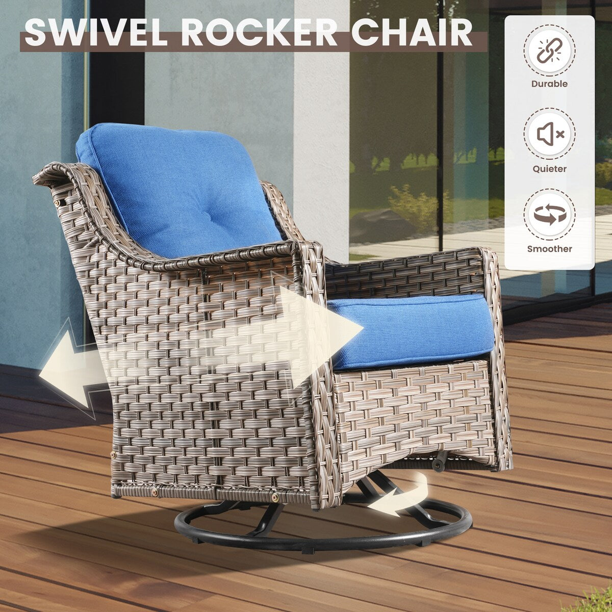 Ensemble de 6 chaises pivotantes d'extérieur en osier OVIOS avec table basse à énergie solaire