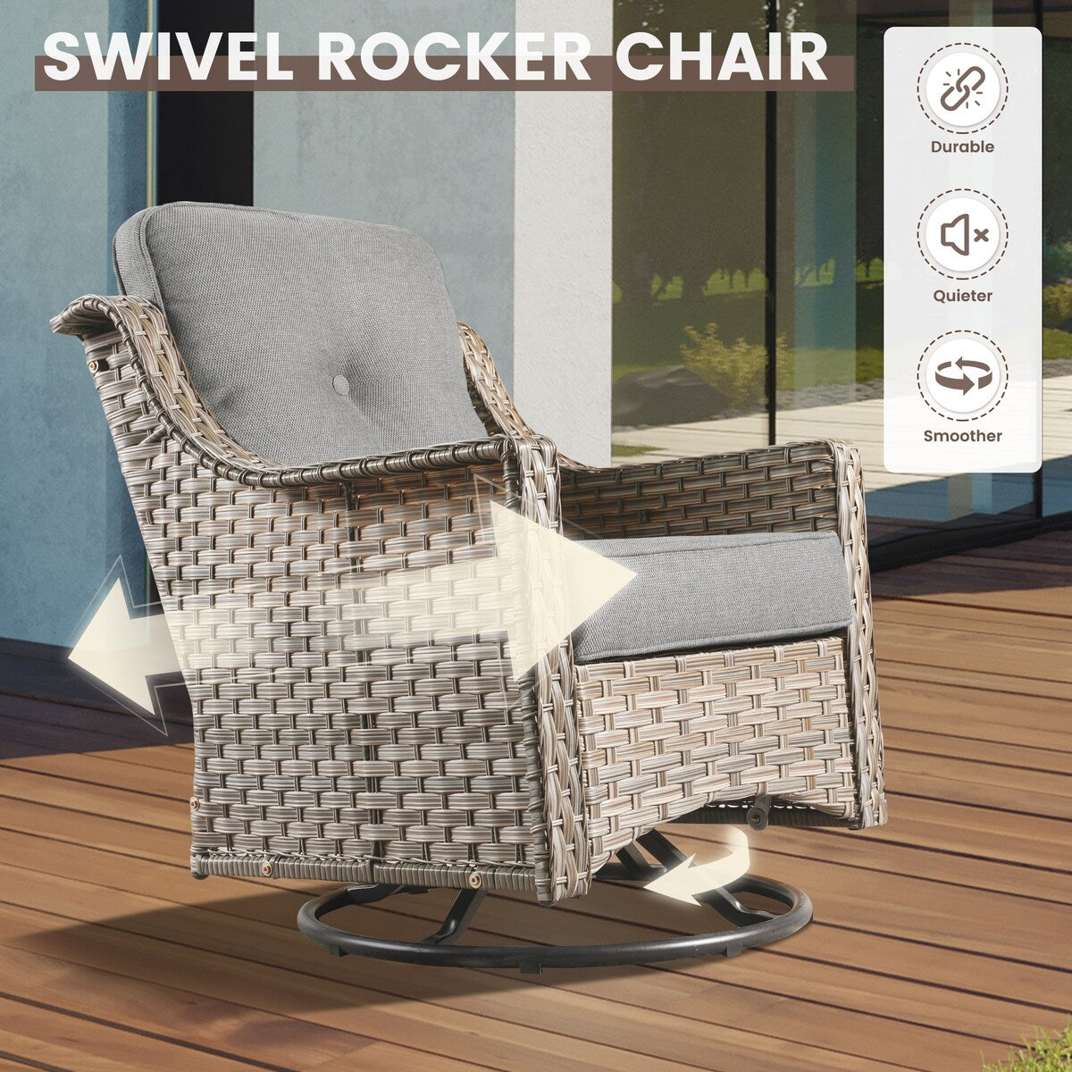 Ensemble de 6 chaises pivotantes d'extérieur en osier OVIOS avec table basse à énergie solaire