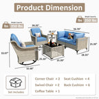 Ensemble de 6 chaises pivotantes d'extérieur en osier OVIOS avec table basse à énergie solaire