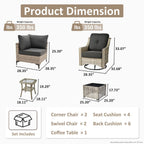 Ensemble de 6 chaises pivotantes d'extérieur en osier OVIOS avec table basse à énergie solaire