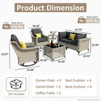Ensemble de 6 chaises pivotantes d'extérieur en osier OVIOS avec table basse à énergie solaire