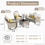 Ensemble de 6 chaises pivotantes d'extérieur en osier OVIOS avec table basse à énergie solaire