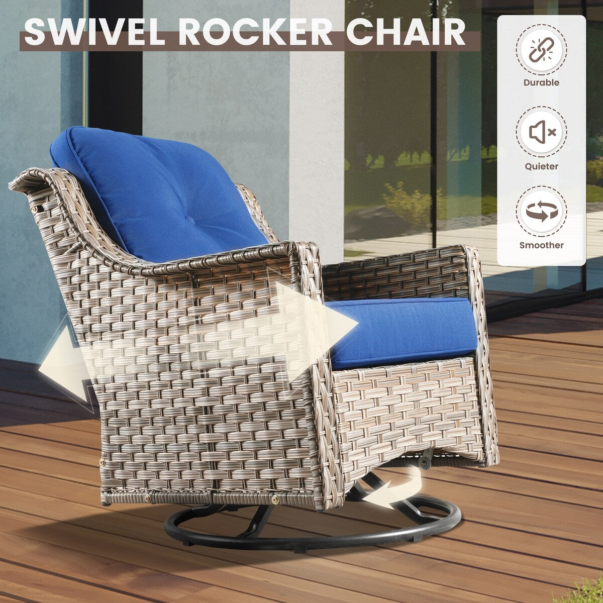 Ensemble de 6 chaises pivotantes d'extérieur en osier OVIOS avec table basse à énergie solaire
