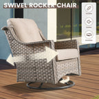 Ensemble de 6 chaises pivotantes d'extérieur en osier OVIOS avec table basse à énergie solaire