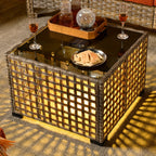 Ensemble de 6 chaises pivotantes d'extérieur en osier OVIOS avec table basse à énergie solaire