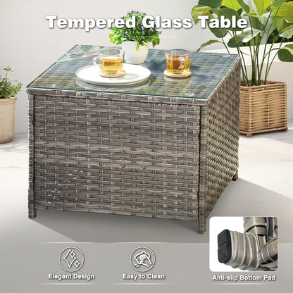 Ensemble de conversation de patio OVIOS 6 pièces en osier avec table à plateau en verre