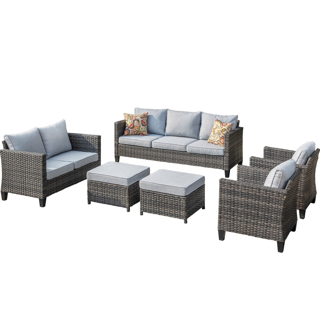 Ensemble de 6 pièces de meubles de patio en osier OVIOS avec causeuse et conversation