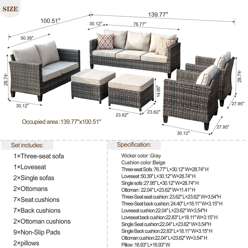 Ensemble de 6 pièces de meubles de patio en osier OVIOS avec causeuse et conversation