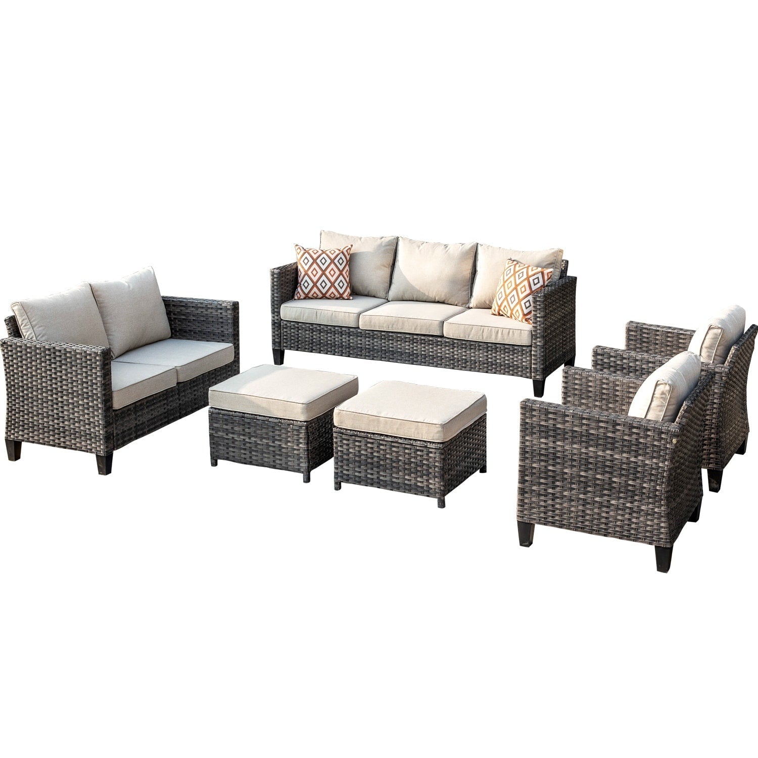 Ensemble de 6 pièces de meubles de patio en osier OVIOS avec causeuse et conversation