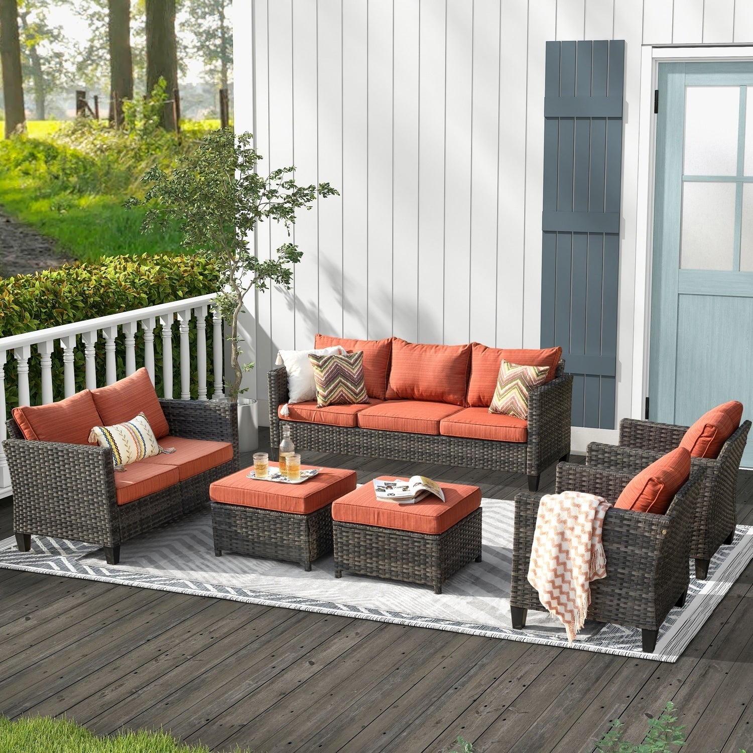 Ensemble de 6 pièces de meubles de patio en osier OVIOS avec causeuse et conversation