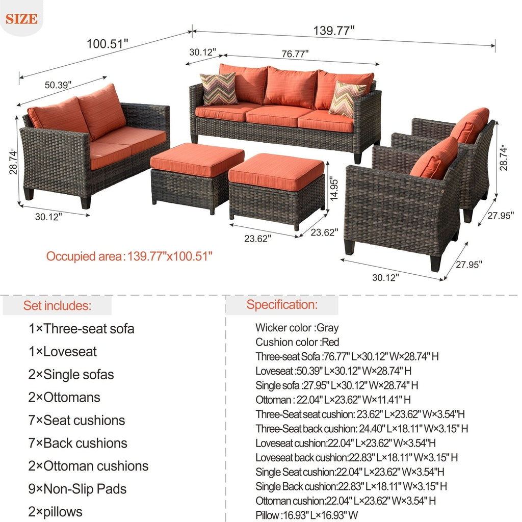 Ensemble de 6 pièces de meubles de patio en osier OVIOS avec causeuse et conversation