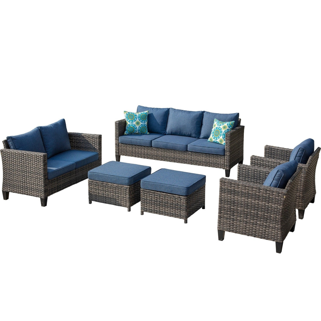 Ensemble de 6 pièces de meubles de patio en osier OVIOS avec causeuse et conversation