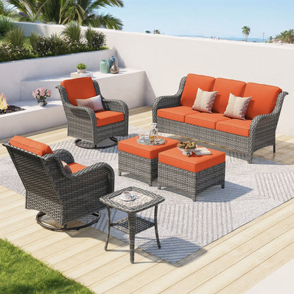 Ensemble de conversation en osier OVIOS 6 pièces avec chaises pivotantes