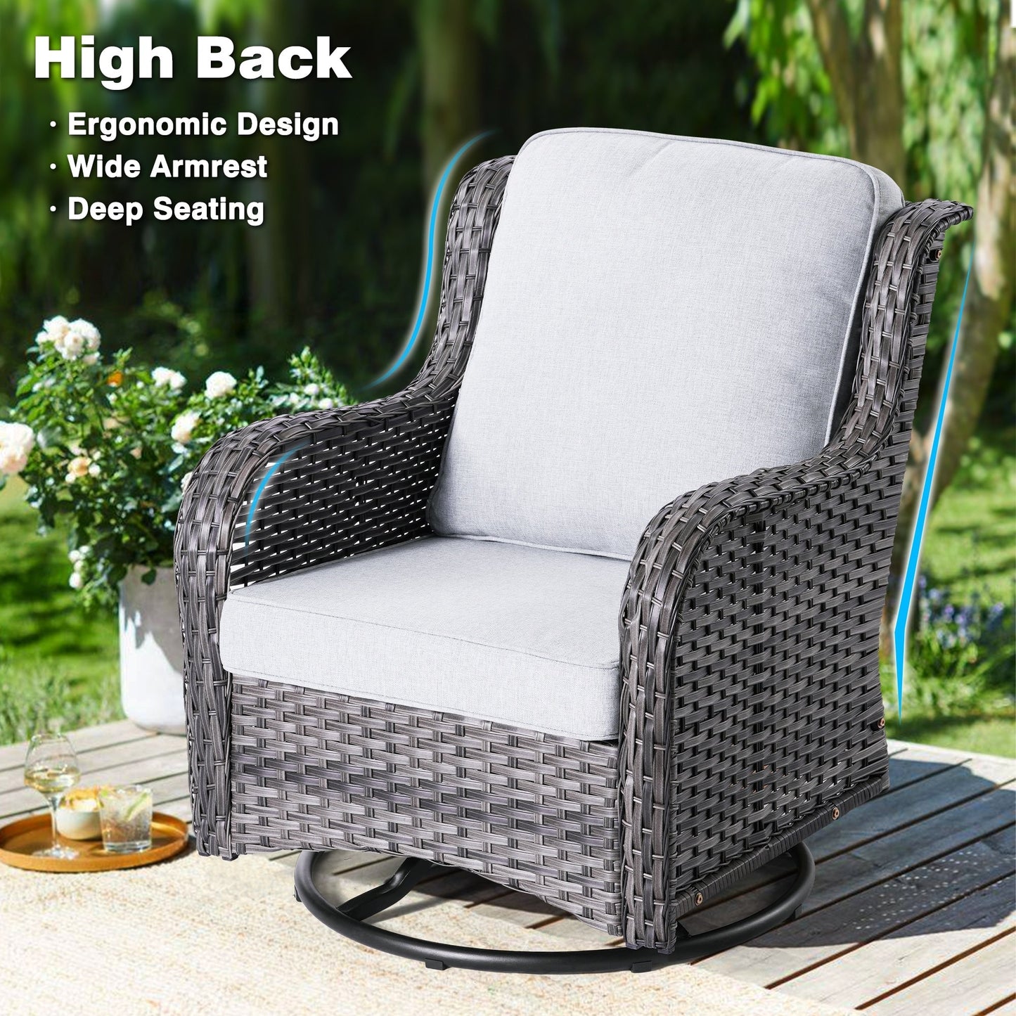 Ensemble de conversation en osier OVIOS 6 pièces avec chaises pivotantes