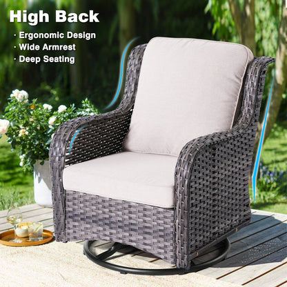 Ensemble de conversation en osier OVIOS 6 pièces avec chaises pivotantes