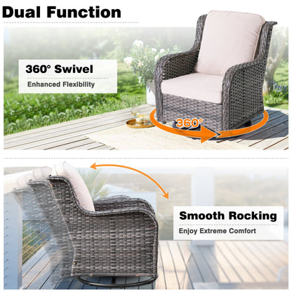 Ensemble de conversation en osier OVIOS 6 pièces avec chaises pivotantes