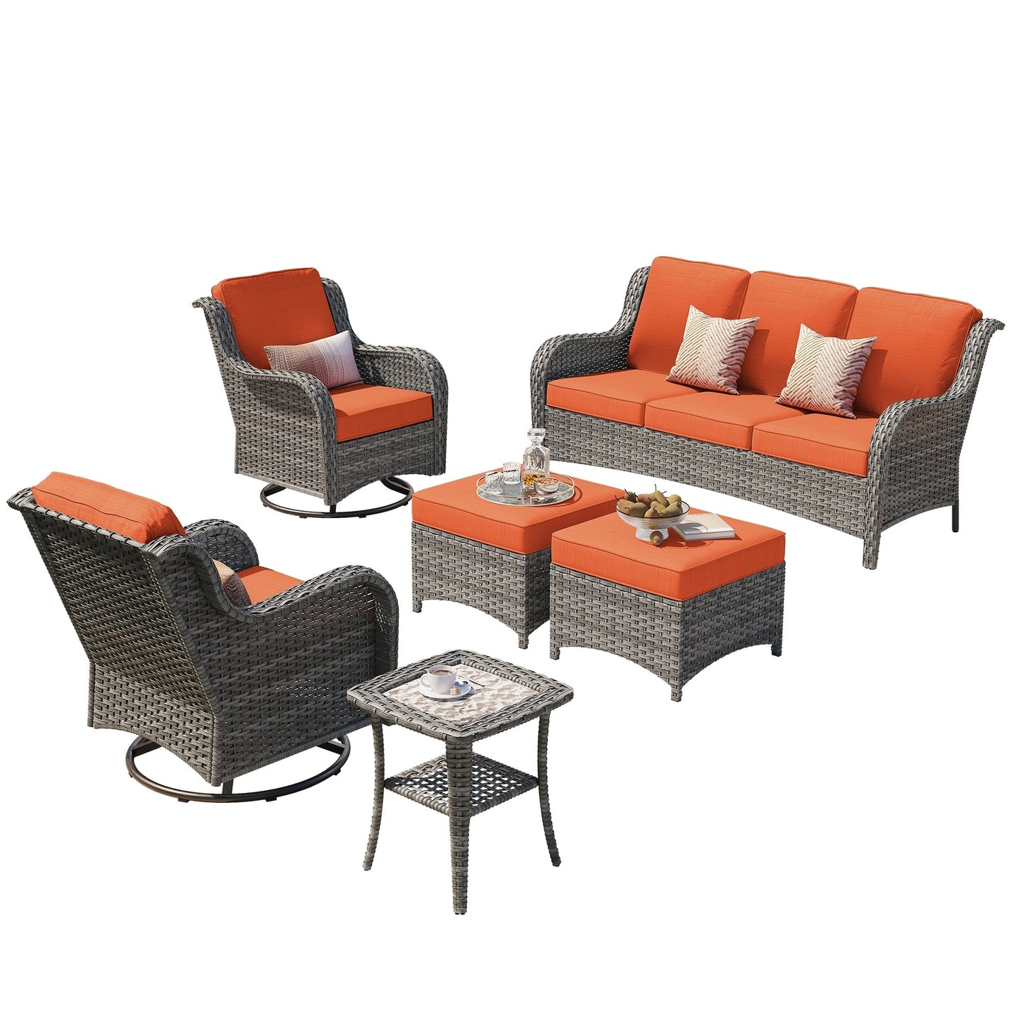Ensemble de conversation en osier OVIOS 6 pièces avec chaises pivotantes