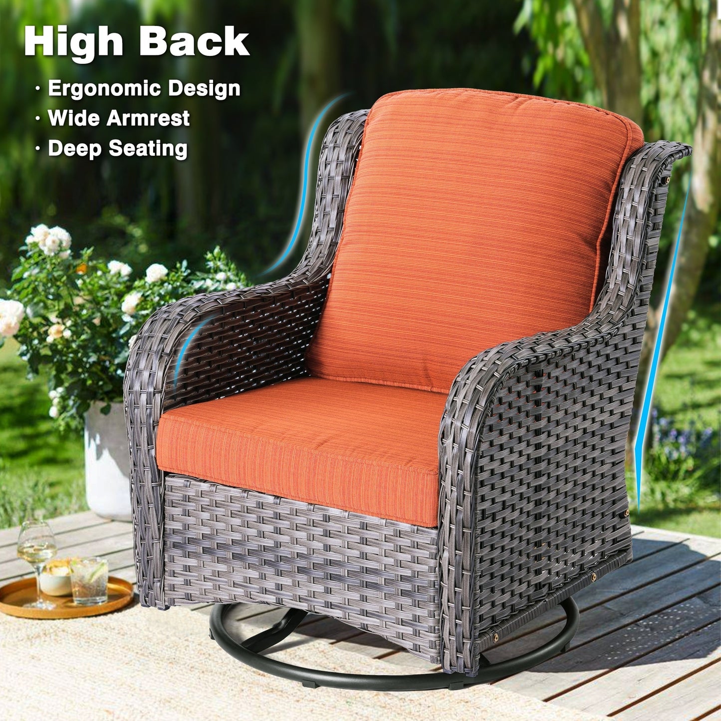 Ensemble de conversation en osier OVIOS 6 pièces avec chaises pivotantes