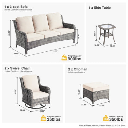 Ensemble de conversation en osier OVIOS 6 pièces avec chaises pivotantes