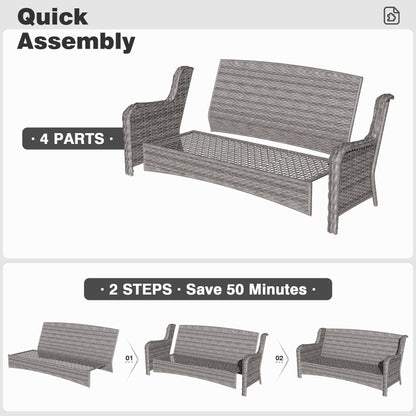Ensemble de conversation en osier OVIOS 6 pièces avec chaises pivotantes