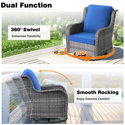 Ensemble de conversation en osier OVIOS 6 pièces avec chaises pivotantes
