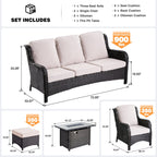 Ensemble de meubles de patio en osier OVIOS 6 pièces avec table de foyer de 42 pouces