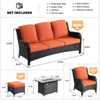 Ensemble de meubles de patio en osier OVIOS 6 pièces avec table de foyer de 42 pouces