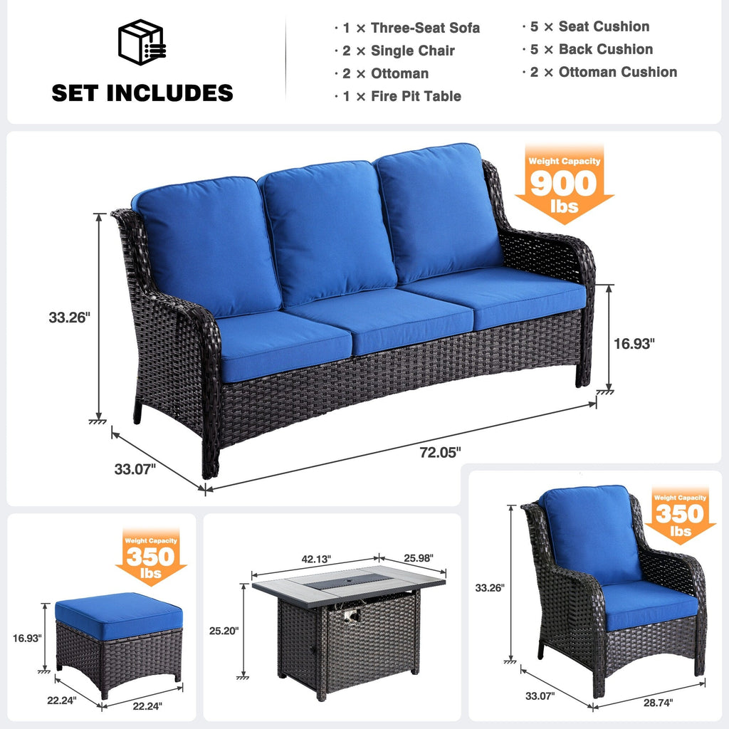 Ensemble de meubles de patio en osier OVIOS 6 pièces avec table de foyer de 42 pouces